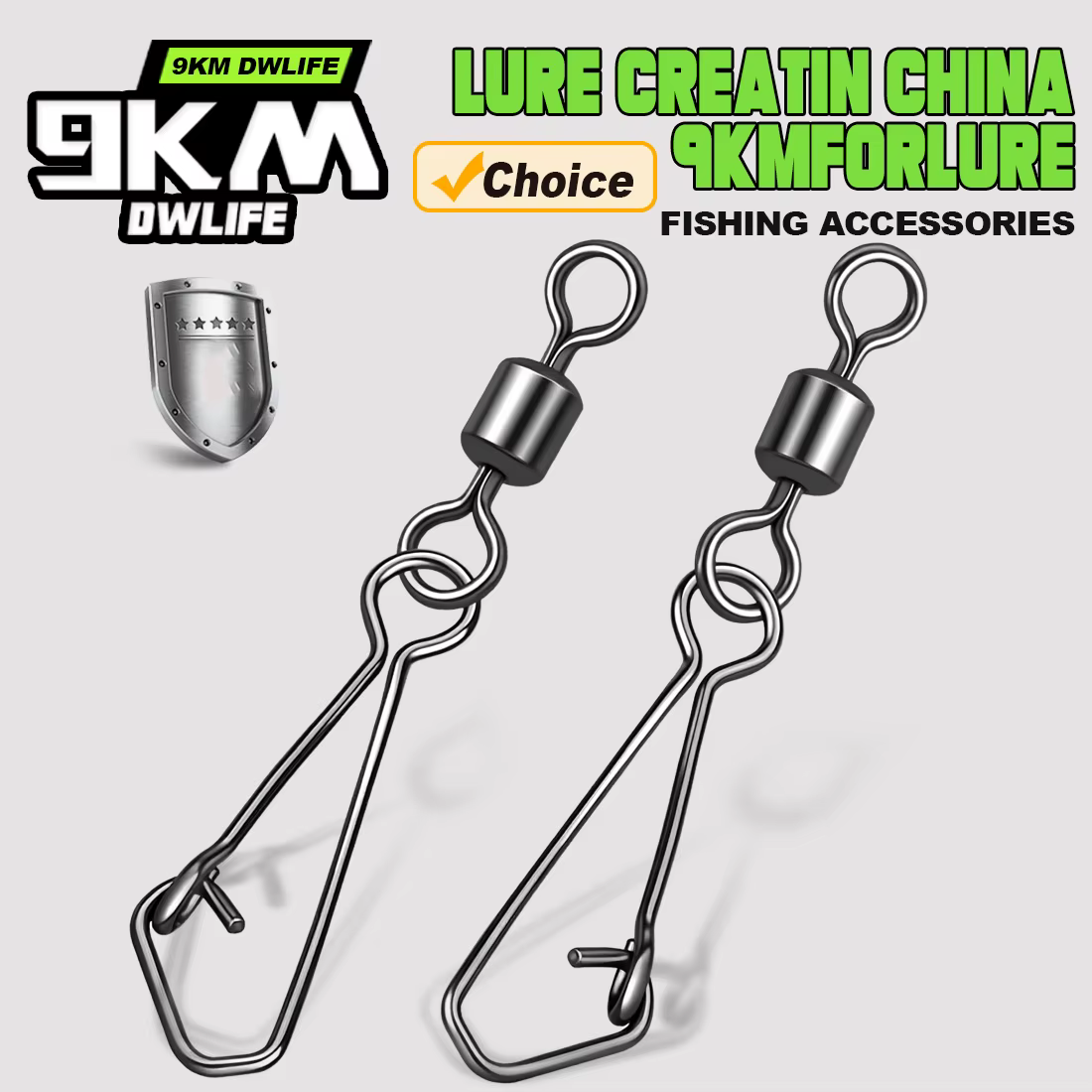 9KM 25 pièces émerillons à pression de pêche changement rapide pivotant avec Clip fermoir à œil fermé pour l'eau salée et l'eau douce