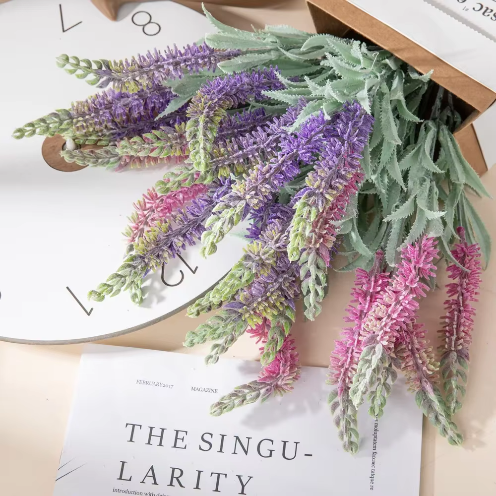 Fleurs de sauge artificielles, 5 fourchettes, fausses fleurs, décoration de plantes vertes de mariage, décoration artisanale