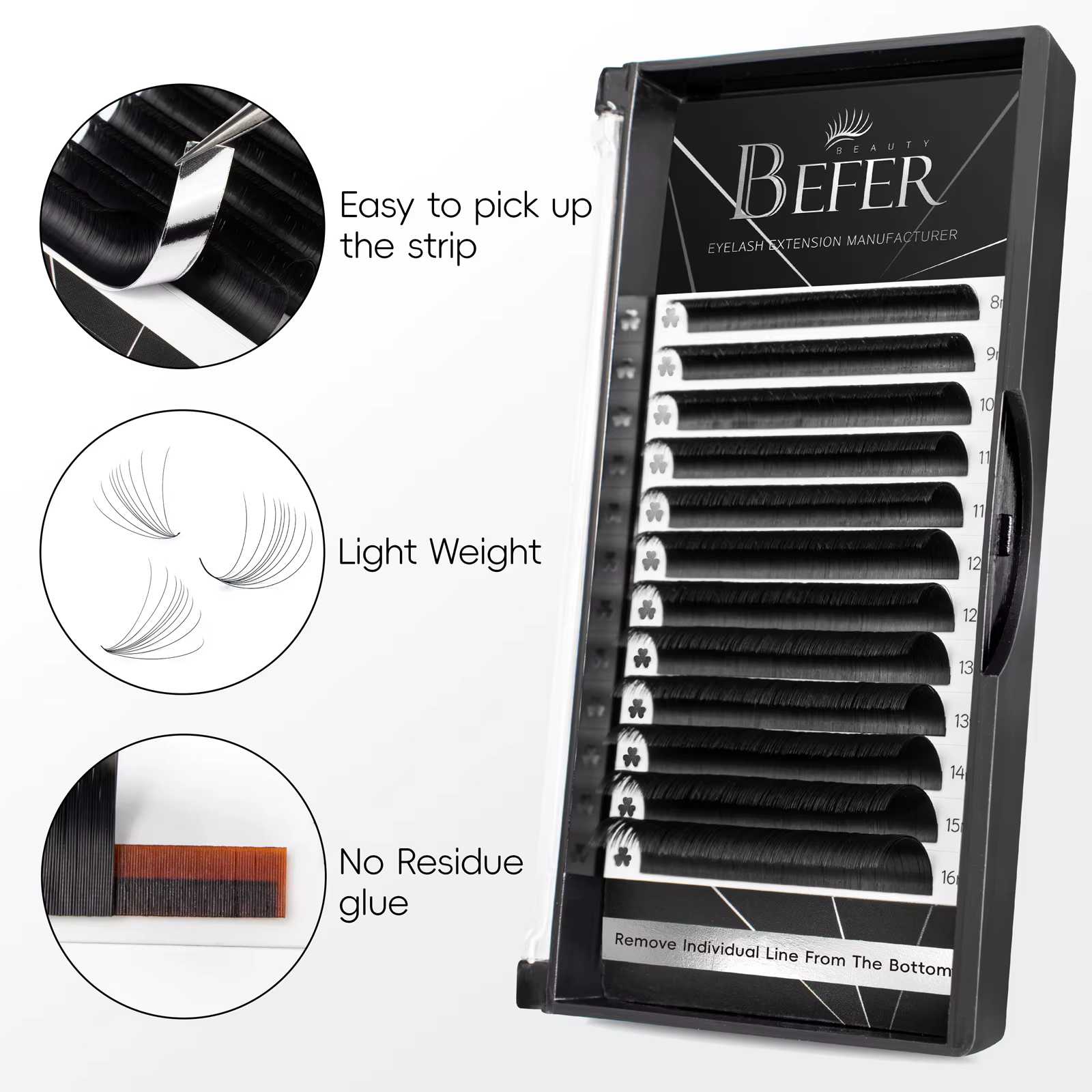 Befer Beauty Volume Extension de cils en éventail 8-16mm noir mat moelleux doux naturel Fournitures d'extension