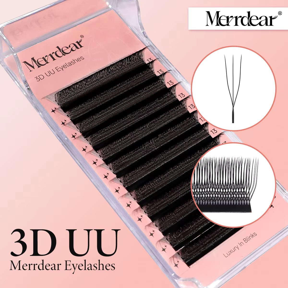Merrdear C/D U-Shaped 2D/3D/4D/5D/6D Mix 8-15MM Faux Cils Professionnels Faits Main Volume Naturel Fournitures