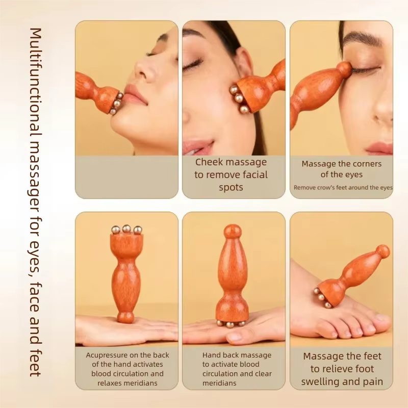 Outil de Massage des yeux masseur de visage bois laiton petit Lotus soins