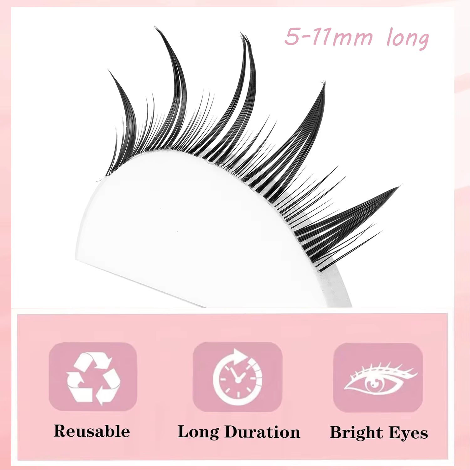 5 paires de faux cils petit démon avec tiges transparentes et pointes pointues