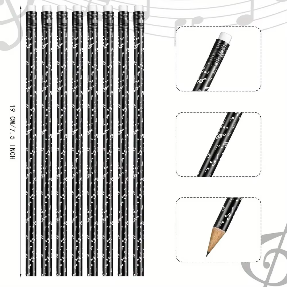 Crayon en bois HB Premium avec gomme, conception de notes musicales pour dessin et écriture, cadeau idéal pour les amateurs de musique, 5 à 100 pièces