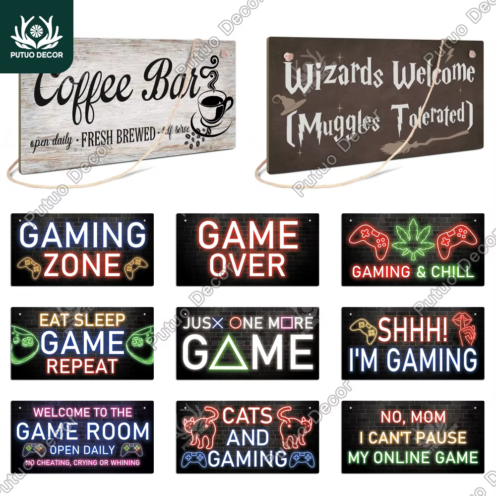 Panneau de jeu Putuo Decor, panneaux en bois pour joueurs de jeu, décor artistique mural pour salle de jeux pour garçons, maison, 3,9 x 7,8 pouces