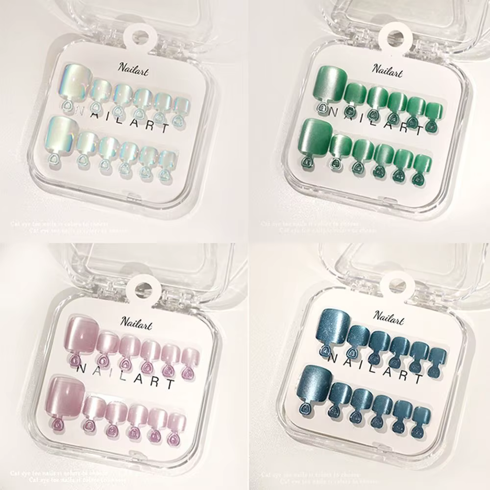 Nouveaux faux ongles d'orteil œil de chat faits à la main, à presser, couvrants, détachables, pour femmes et filles