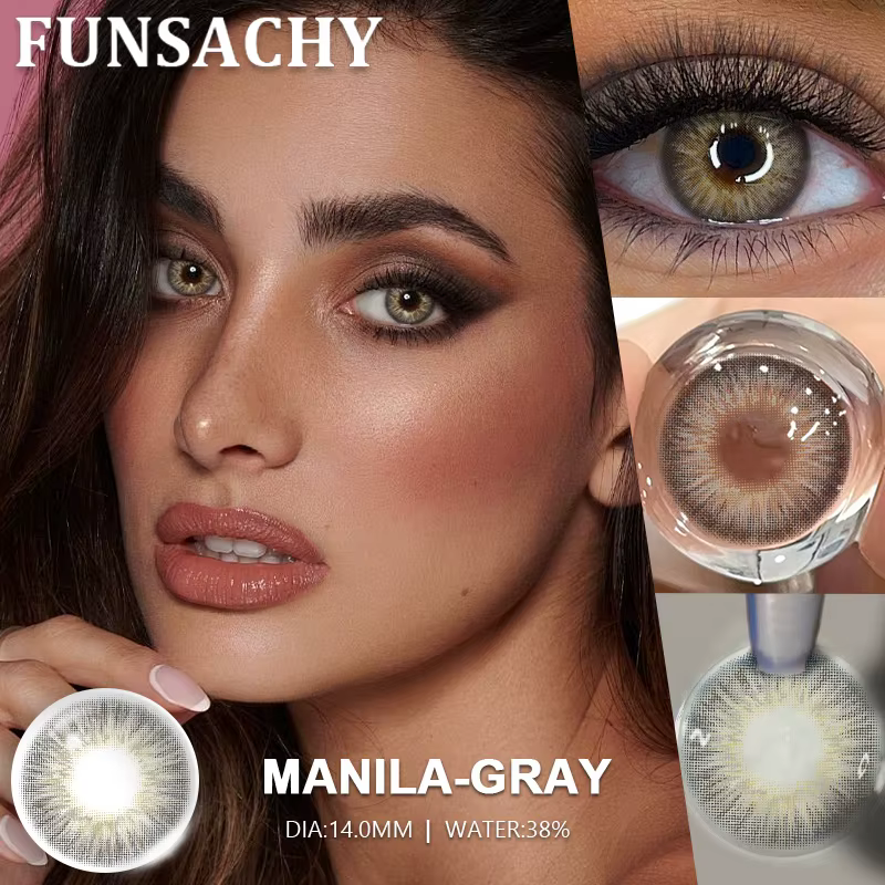 FUNSACHY 1 Paire de Lentilles de Contact Naturelles Colorées pour les Yeux Marron Gris
