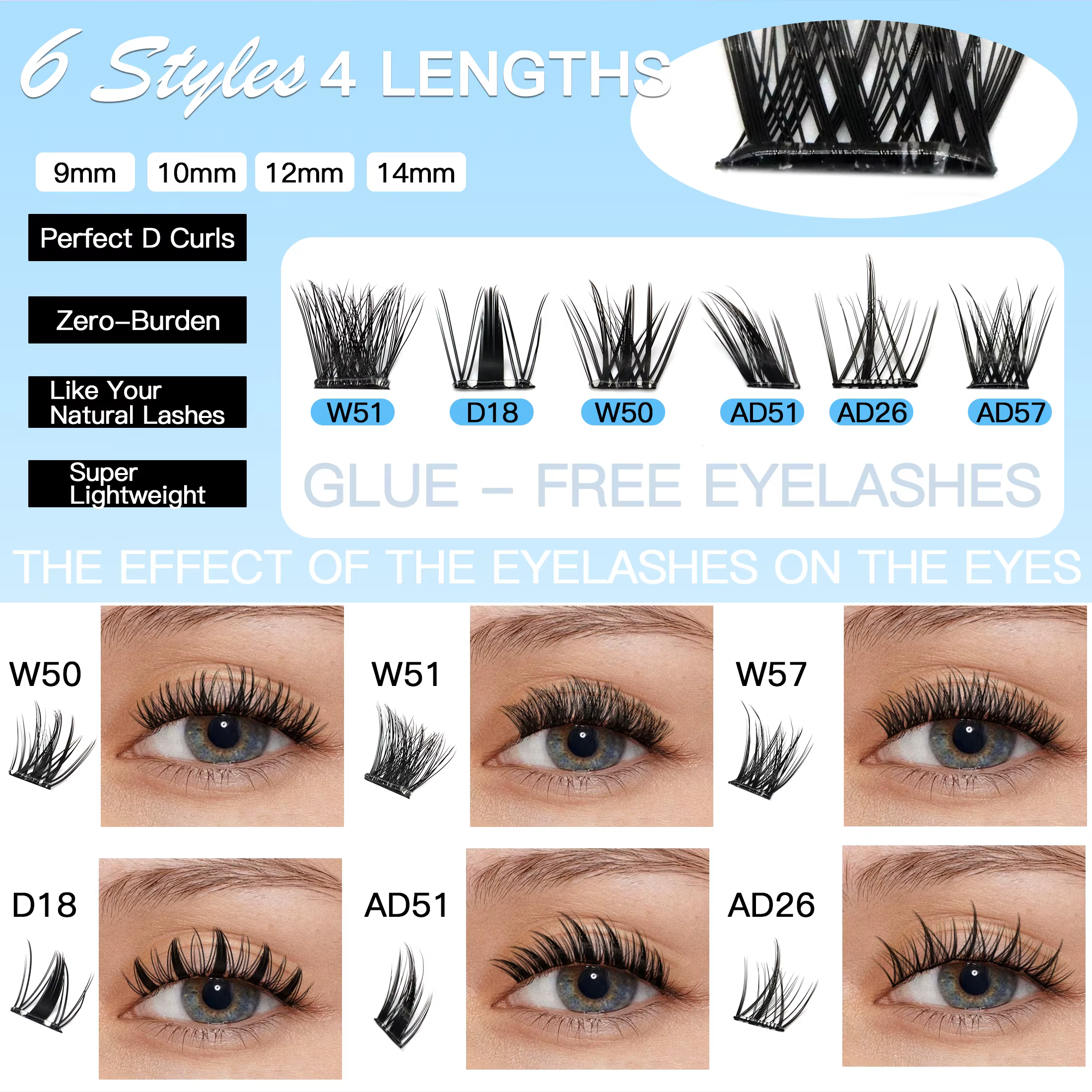 Faux cils autocollants sans colle