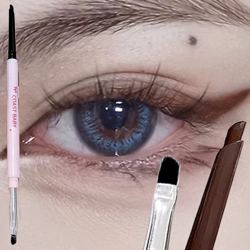 Crayon Eyeliner en Gel Contour noir et marron, avec brosse, imperméable, doux, sans bavures, facile à porter, bâton de fard à paupières couché, maquillage du ver à soie