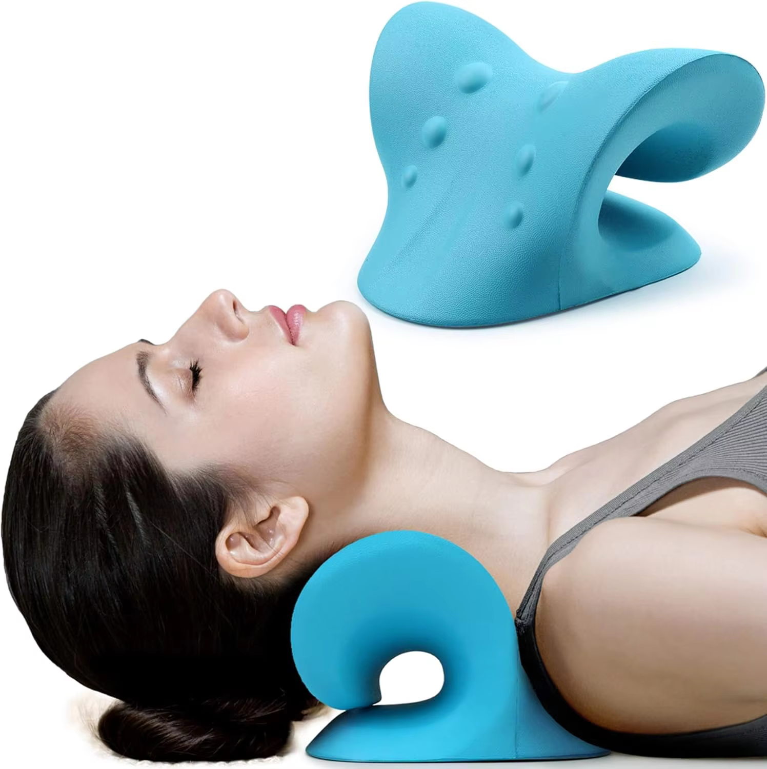 Oreiller chiropratique relaxant pour le cou, dispositif de traction cervicale, soulagement de la douleur TMJ, alignement de la colonne vertébrale, soutien des épaules pour un sommeil confortable