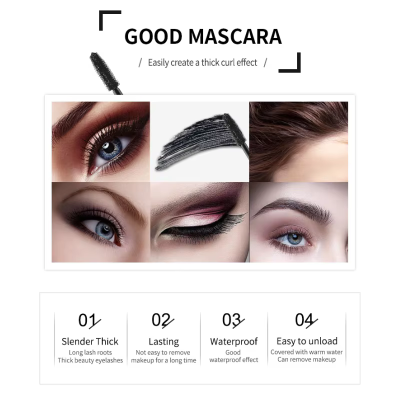 Mascara noir longue tenue 8D en fibres de soie
