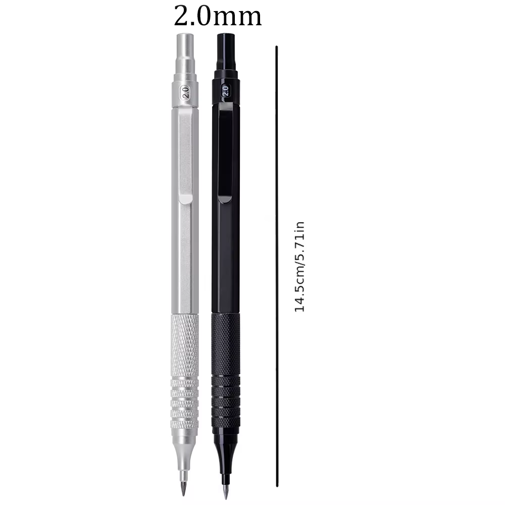 Ensemble de crayons mécaniques professionnels de 2.0mm avec 1 boîte de mines, crayon automatique pour croquis, peinture, fournitures de papeterie pour le bureau