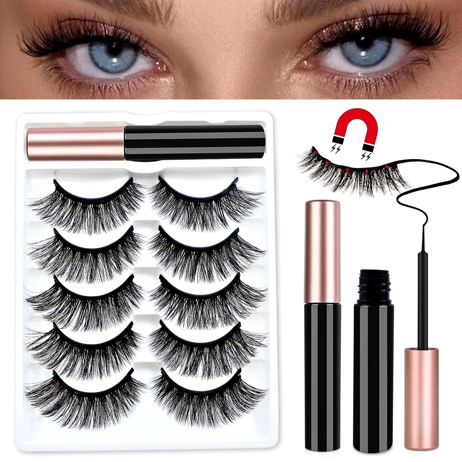 REDSIREN 5 paires de cils magnétiques avec Eyeliner