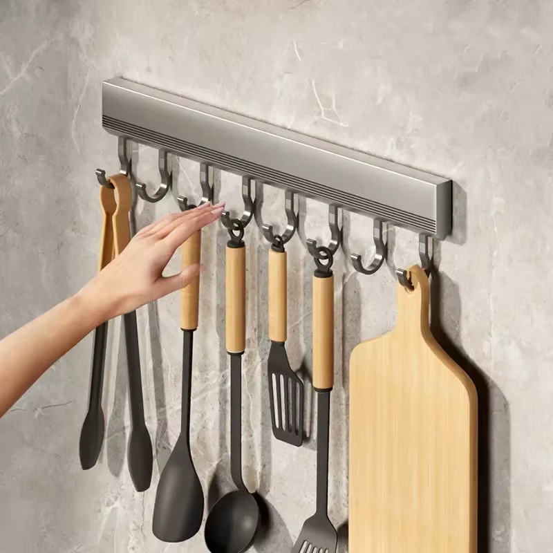 Support de rangement de cuisine en alliage d'aluminium, support mural pour ustensiles de cuisine, porte-serviettes pour Robe de salle de bain