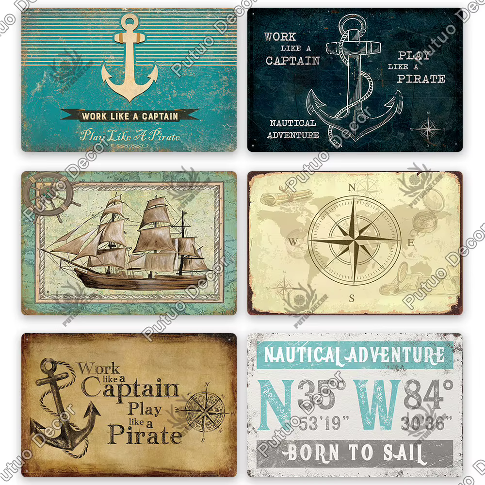 Putuo – panneau de Navigation en étain, signes métalliques, Art de rêve nautique Vintage pour plage, maison, bord de mer, homme, grotte, décoration murale