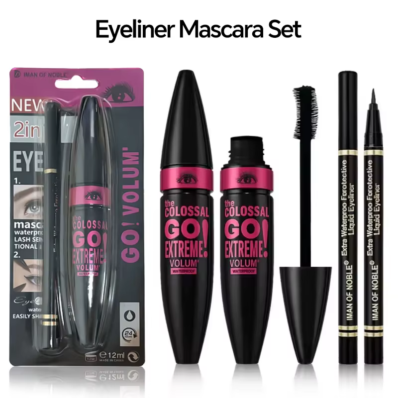 Mascara avec Eyeliner Combo noir mince ligne de dessin définition douce longue durée maquillage pour les yeux imperméable 2 pièces ensemble