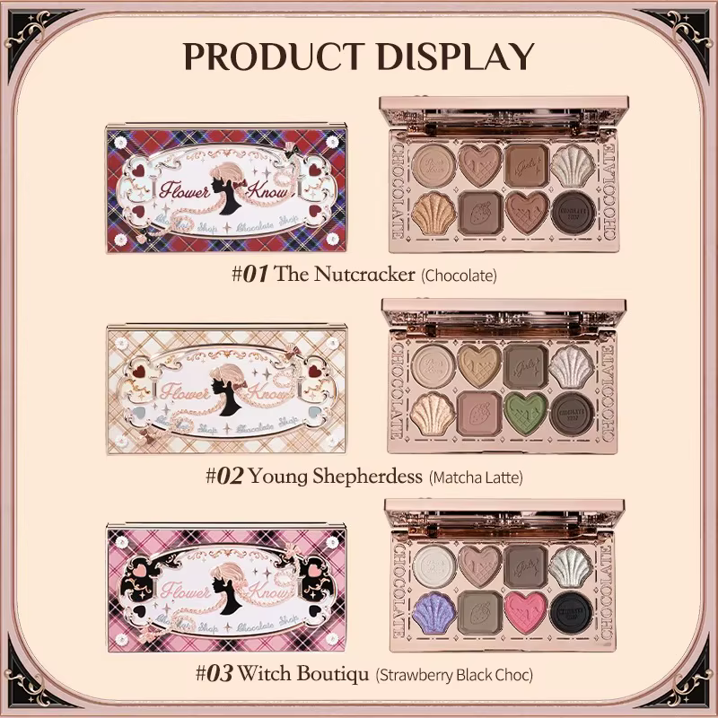 Flower Knows Chocolate Shop Palette de fards à paupières hautement pigmentée Shimmer Mat Glitter Ombre