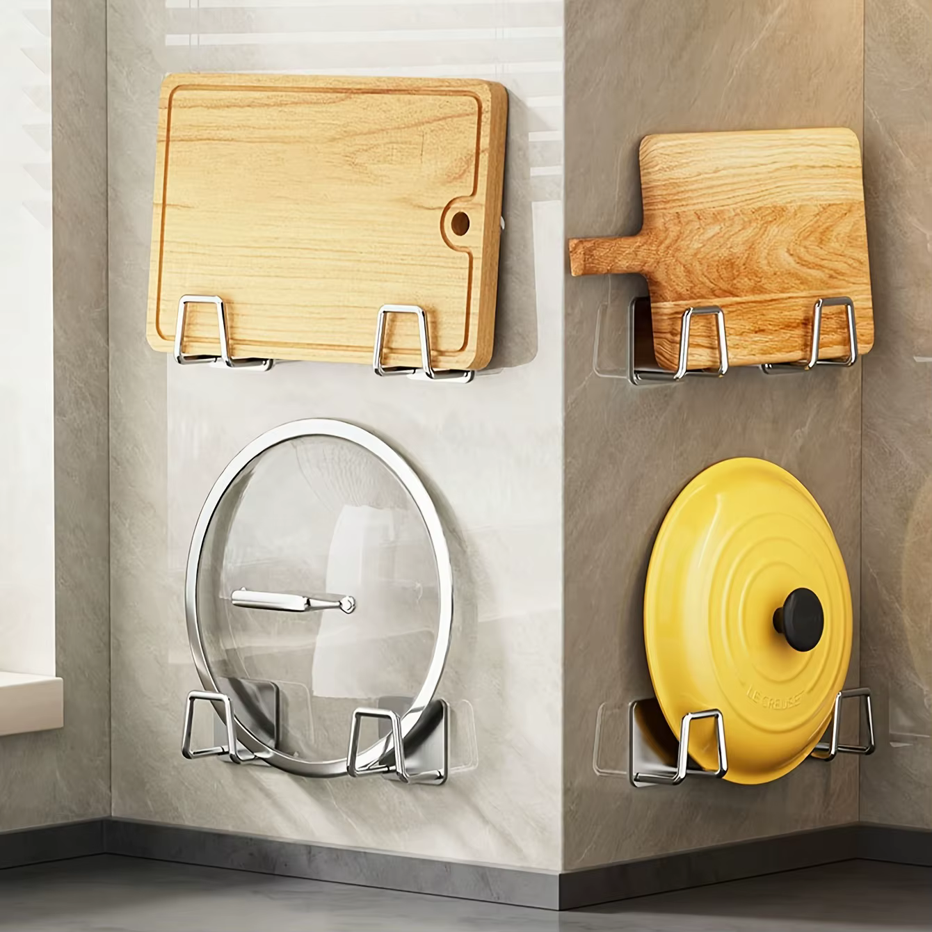 Support de rangement de cuisine 4 pièces, planche à découper murale sous armoire sans poinçonnage, multifonctionnelle, accessoires