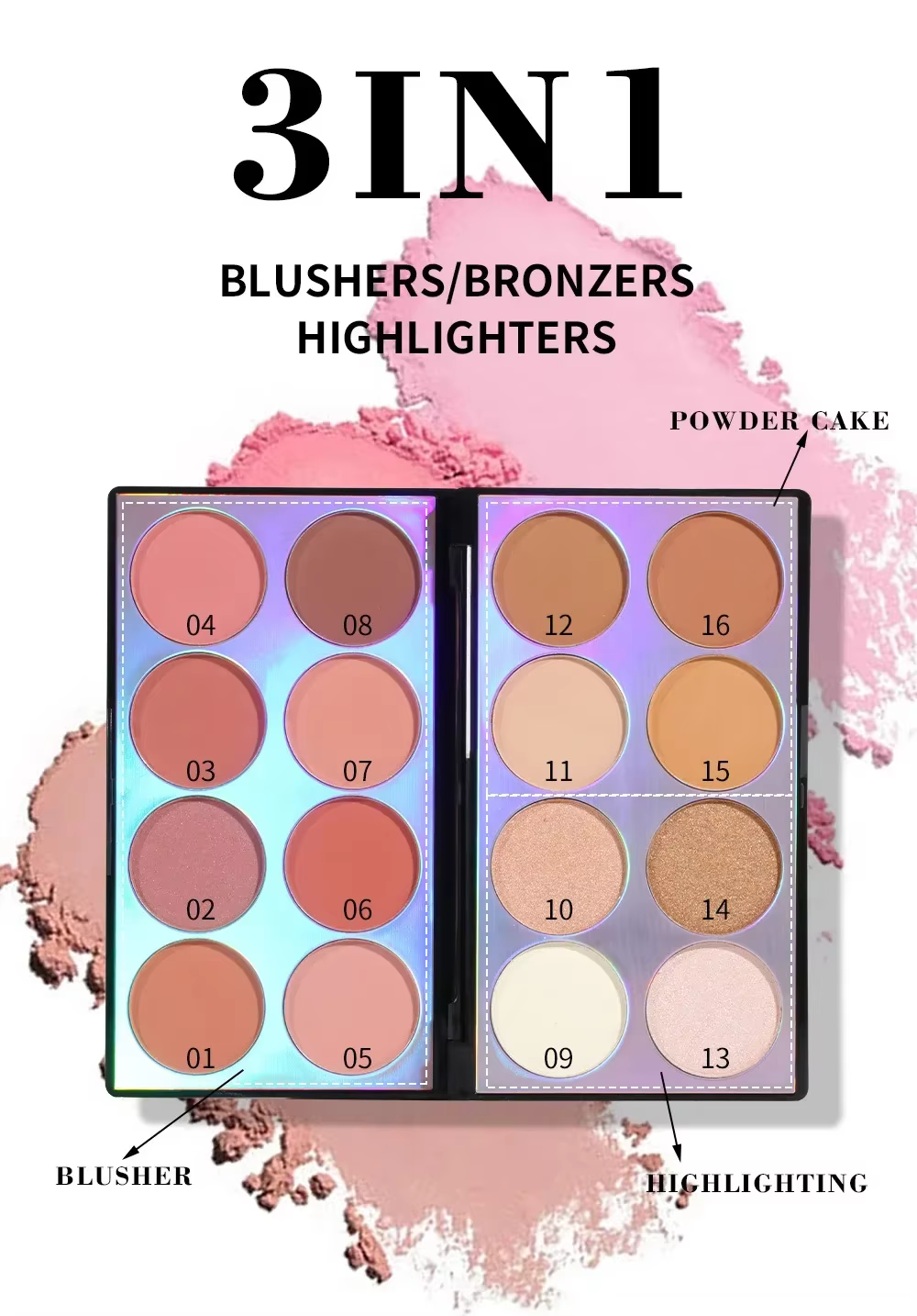 MissRose 16 couleurs mat Blush & Contour Palette maquillage visage minéral mettant en évidence surligneur nacré fard à paupières Palette cosmétique