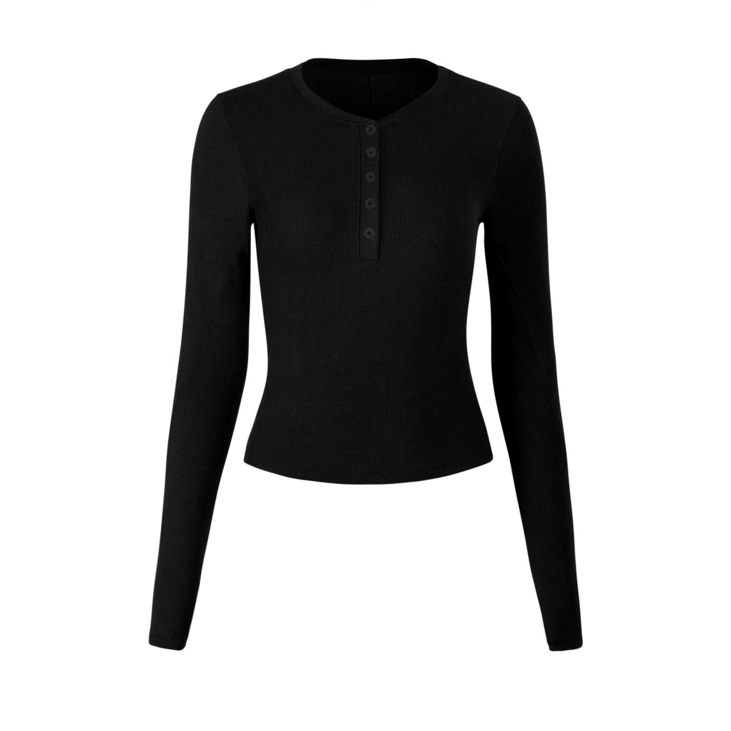 Chemise inférieure pour femmes en automne et en hiver T-shirt à manches longues col en v mince col bas chemise Henry col semi-ouvert haut vêtements