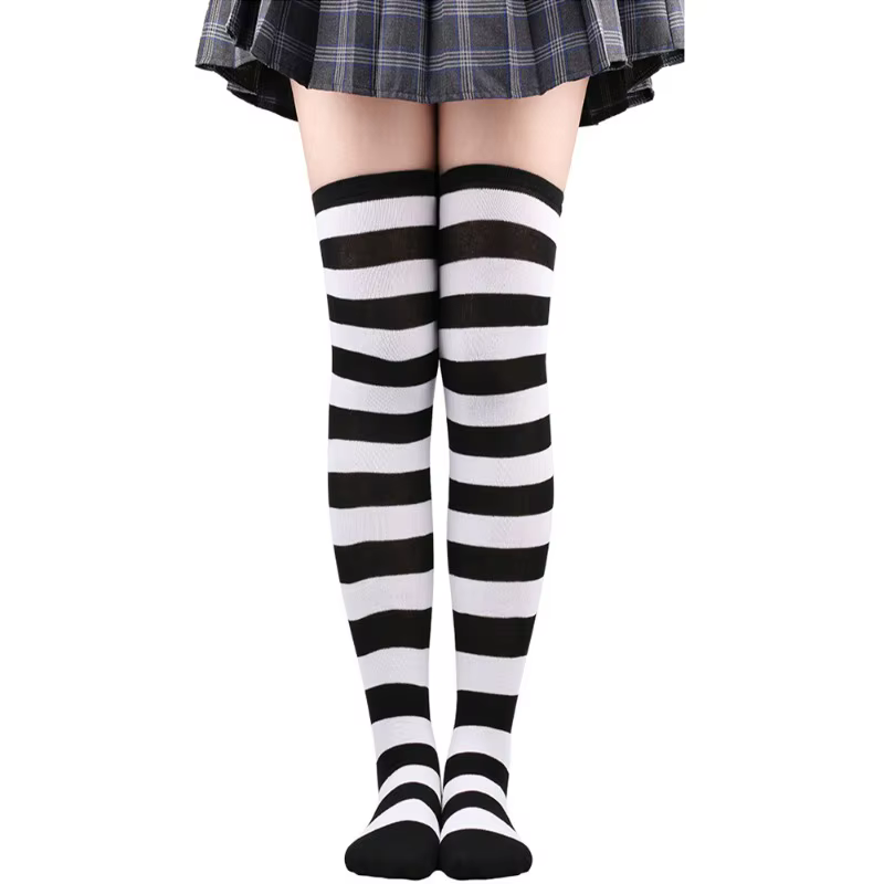 Bas rayés Lolita rose/bleu/noir pour femmes, bas longs jusqu'aux genoux pour jolies écolières, chaussettes d'étudiante pour Cosplay Anime