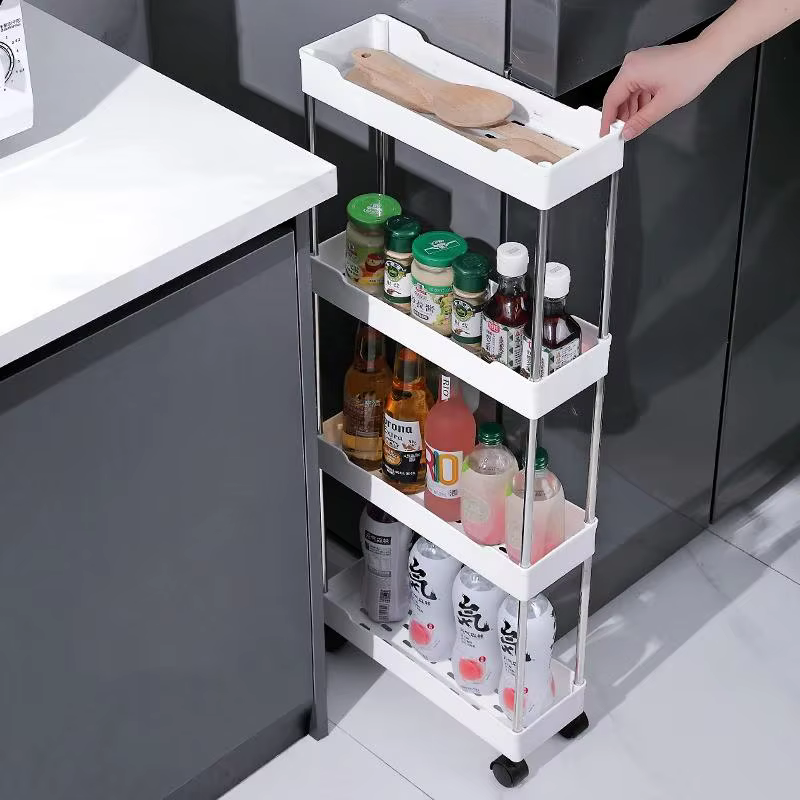 Étagère de rangement amovible à 3/4 niveaux pour espaces étroits, chariot à roulettes, étagère de salle de bain, étagères de cuisine pour espaces étroits, étagère de finition latérale