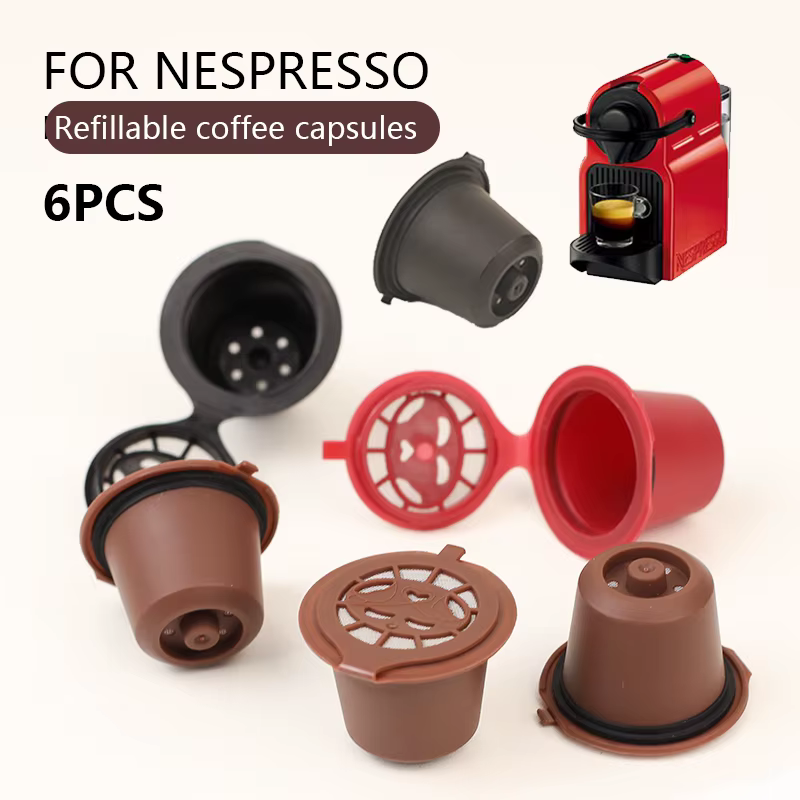 Capsules de café Nespresso rechargeables et réutilisables, dosettes Nespresso réutilisables avec une cuillère et une brosse, 3/6 pièces
