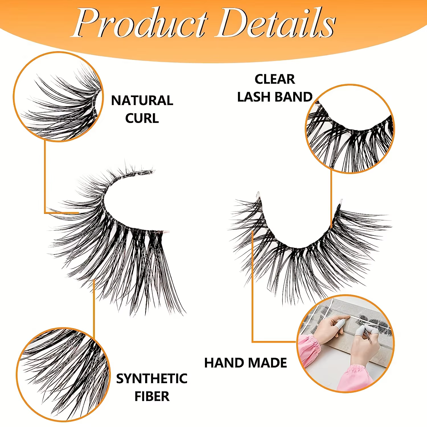 7 paires de faux cils transparents secs