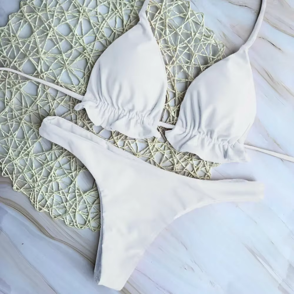 Été brésilien Bikini ensemble femmes Sexy haut bandeau string bas 2 pièces ensemble maillot de bain push-up à lacets maillot de bain maillots de bain