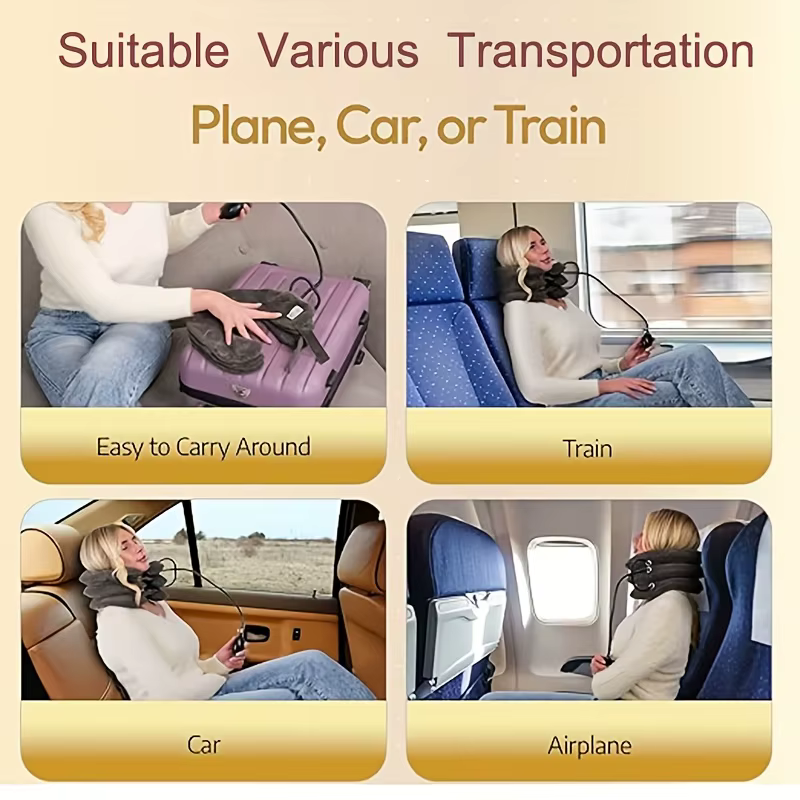 Dispositif de traction cervicale gonflable portable et réglable pour soulager les douleurs au cou, idéal pour les voyages et la maison
