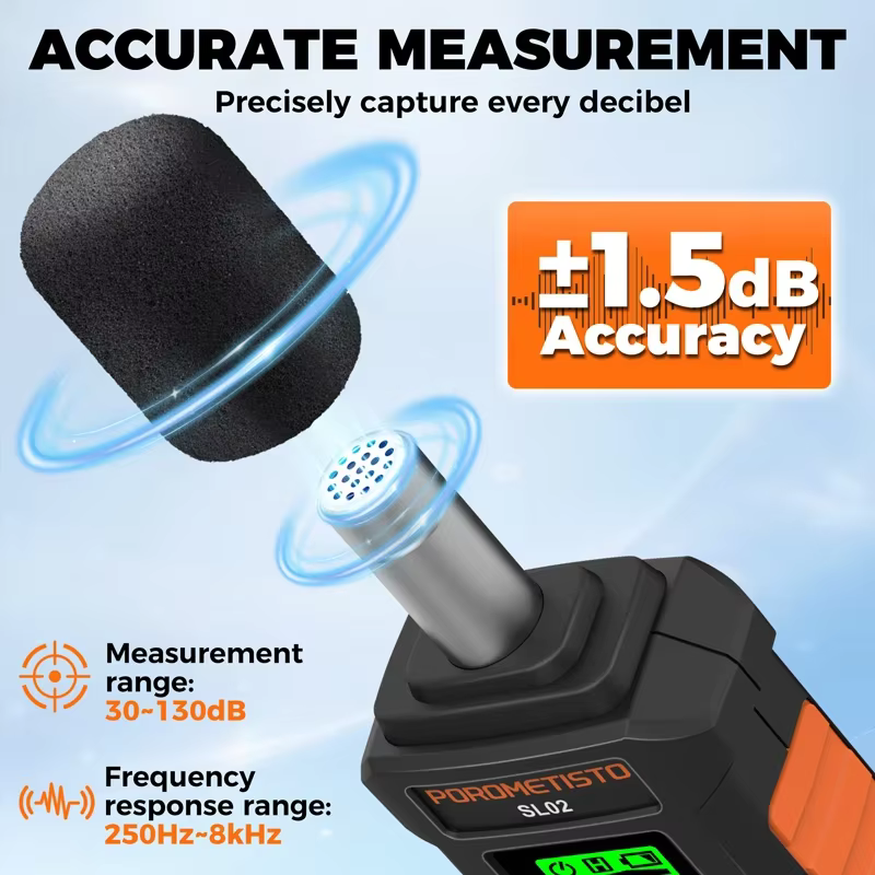 Sonometre numérique SL02 30-130dB avec pondération A/C, sonometre audio anti-vent, sonometre portable, mesure du niveau sonore en décibels, rétroéclairage LCD