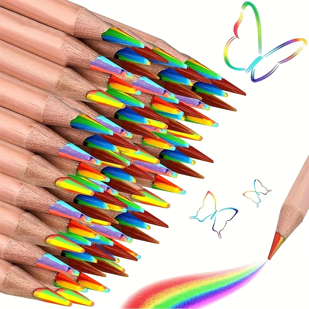 Crayons arc-en-ciel en bois, noyau multicolore 7 en 1, pour bricolage, artisanat, dessin artistique, artiste, adulte, cadeaux de vacances, retour à Schoon, 10/30 pièces