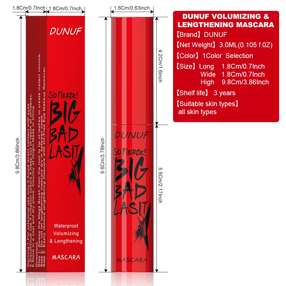 DUNUF 1 pièces Mascara longue durée mince épais imperméable boucle ne tache pas facilement résistant à la sueur et sans taches débutant amical