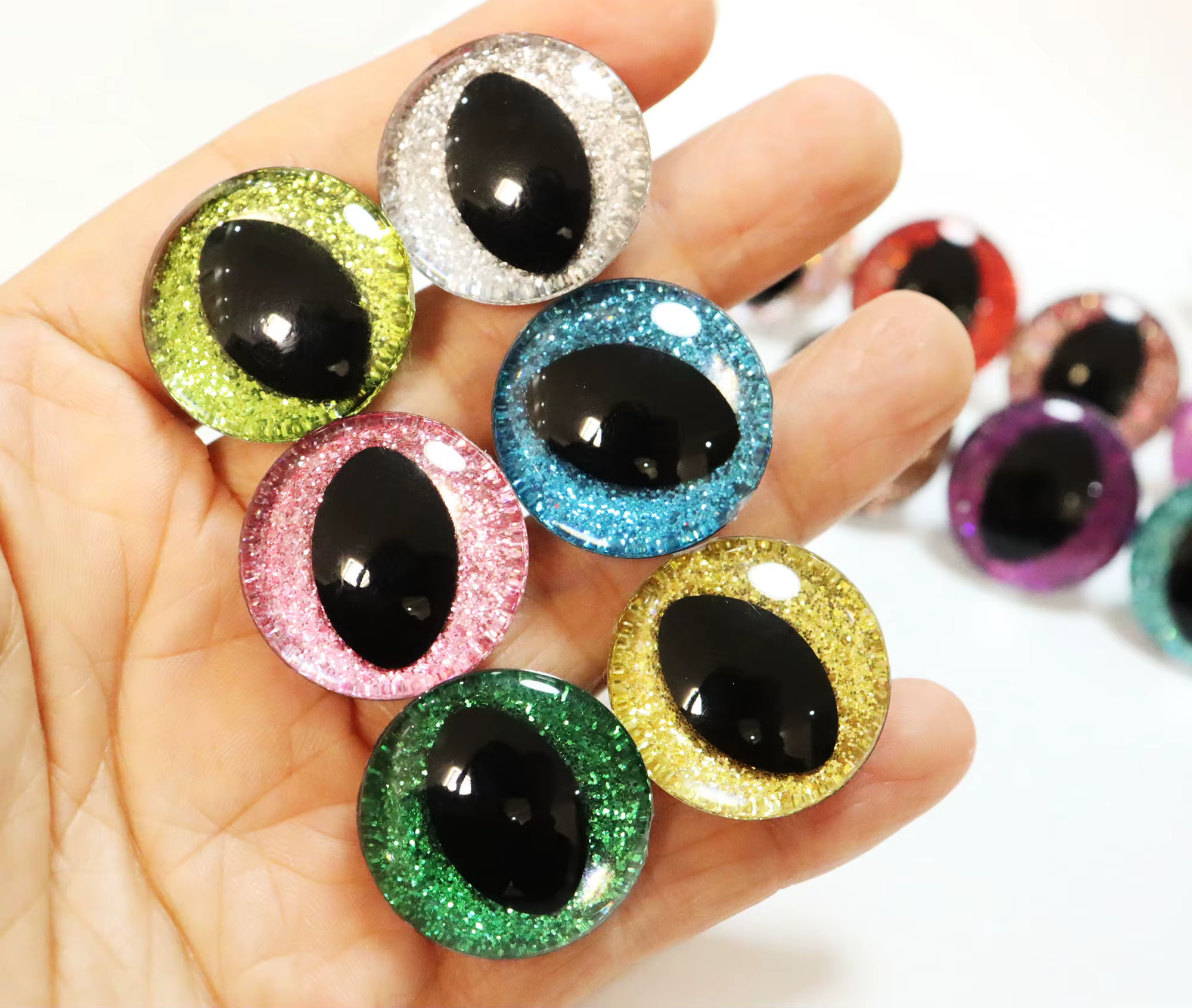 10 paires/lot d'yeux de chat 3D transparents de 10 mm à 30 mm, pupille noire, yeux d'animal de jouet avec rondelle de fixation - Option de taille et de couleur --N19