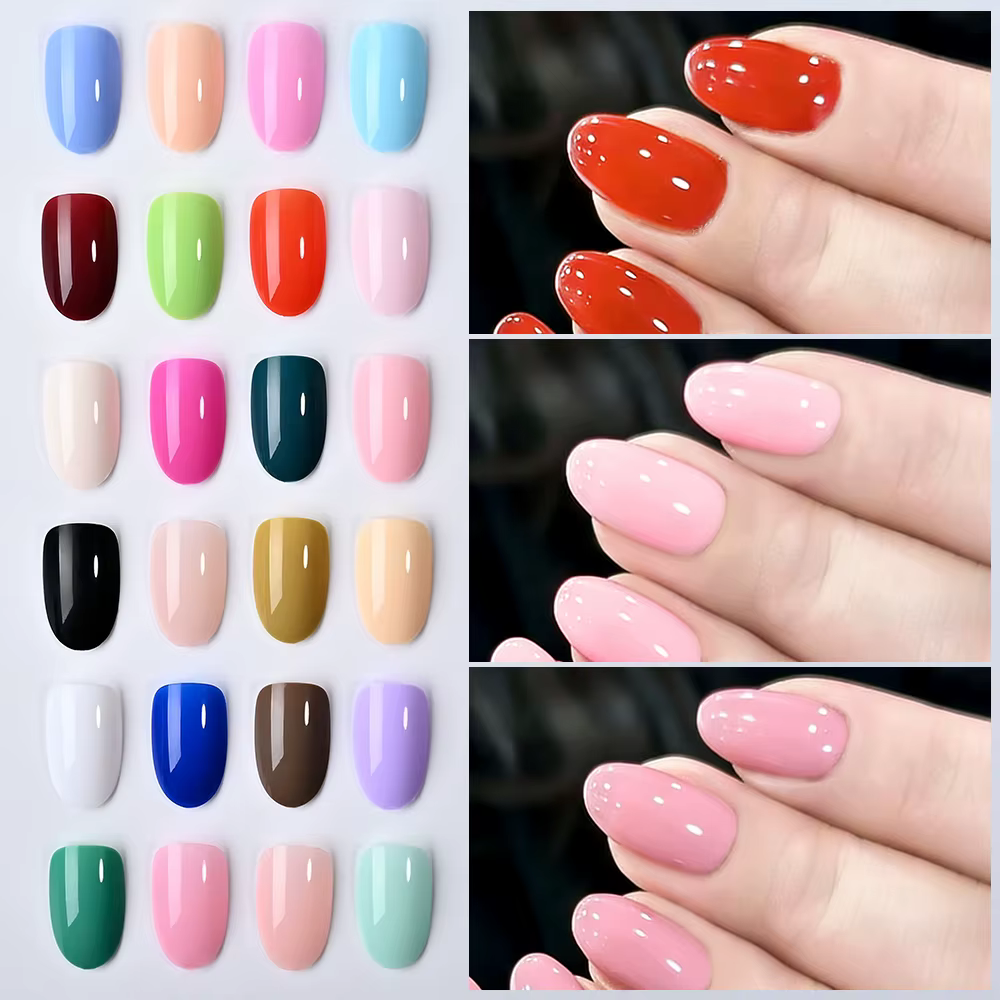 24 couleurs (288 pièces) Faux ongles courts ovales colorés, brillants, couleur unie, couverture complète, faux ongles DIY, manucure, ongles acryliques, pointes d'ongles