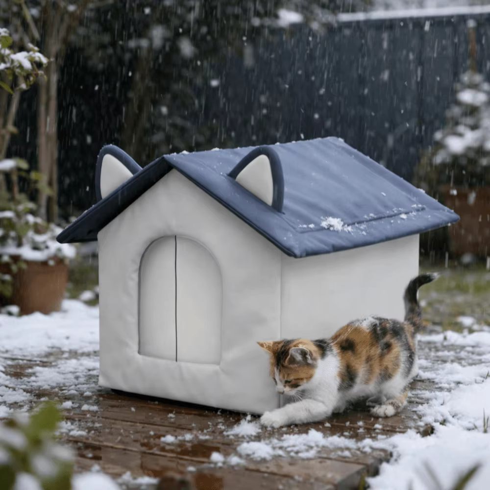 Maison d'extérieur chaude pour chat, Base étanche et résistante à l'humidité, abri pour chat errant, conception fermée, nid d'hiver coupe-vent pour chat
