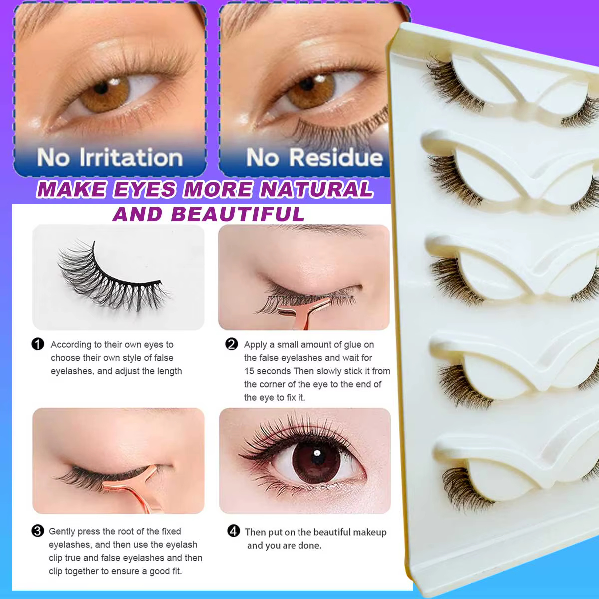 5 paires de demi-cils marron et noir