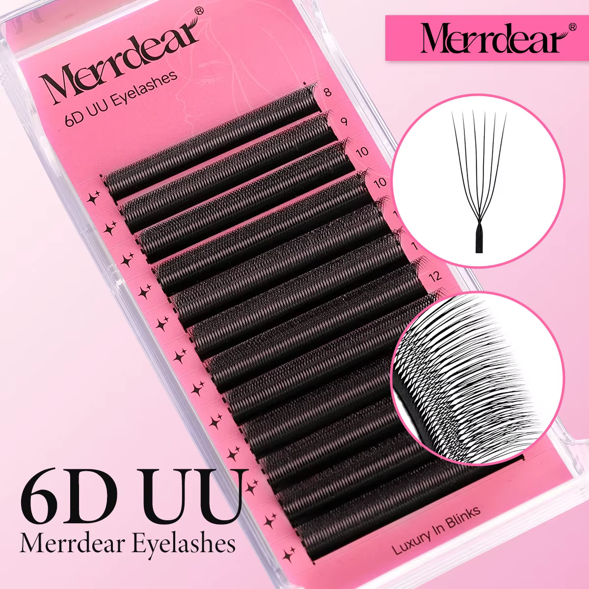 Merrdear C/D U-Shaped 2D/3D/4D/5D/6D Mix 8-15MM Faux Cils Professionnels Faits Main Volume Naturel Fournitures