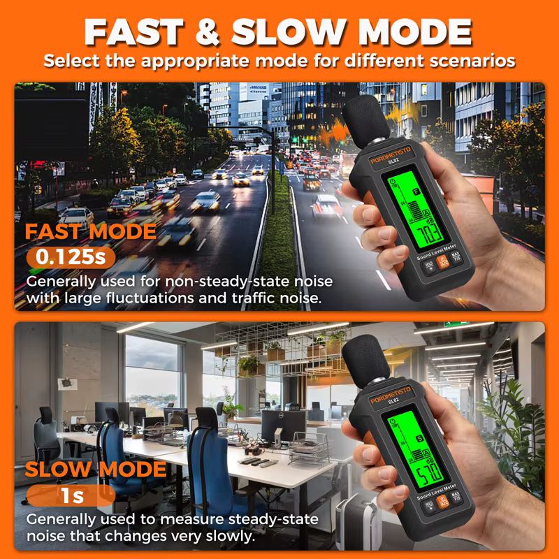 Sonometre numérique SL02 30-130dB avec pondération A/C, sonometre audio anti-vent, sonometre portable, mesure du niveau sonore en décibels, rétroéclairage LCD