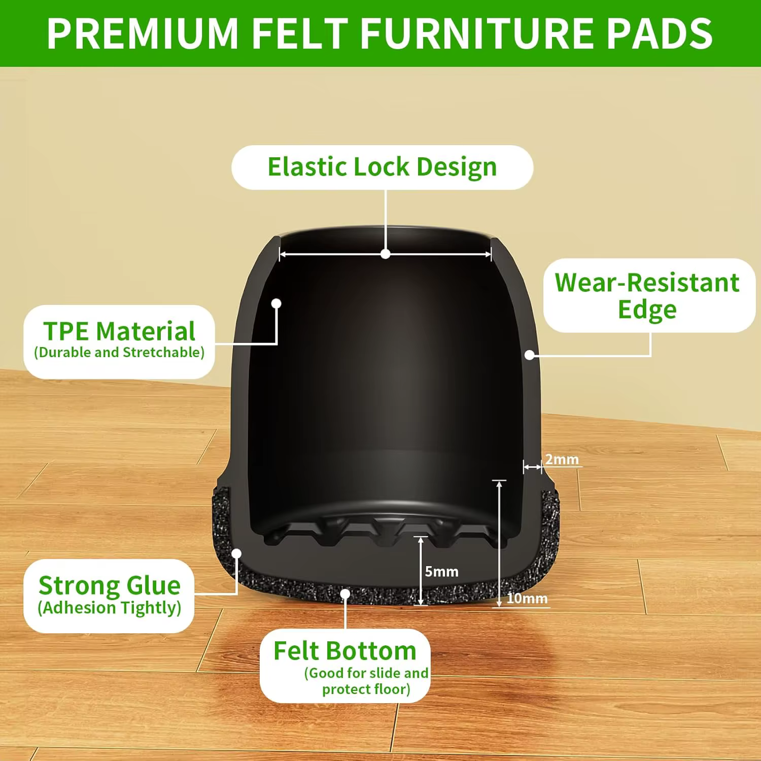 Protecteurs de pieds de chaise ronds noirs, 8 pièces, couvre-pieds antidérapants en Silicone pour sols en bois dur, coussinets pour pieds de meubles pour éviter les rayures