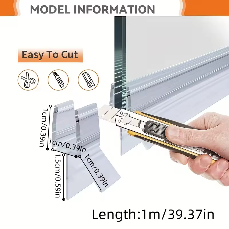 1 pièce Bande d'étanchéité inférieure sans cadre pour porte de douche 1/1,5/2m, joint de bas de porte de douche en verre transparent pour portes de douche plates en verre