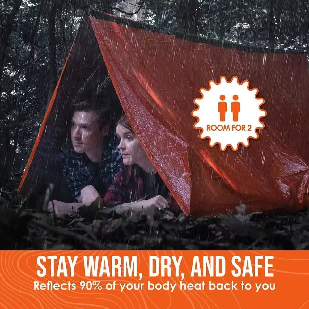 Tente de Camping en plein air pour 2 personnes, imperméable, sauvetage, évasion d'urgence, Kit de tente de survie, tapis de Camping en plein air