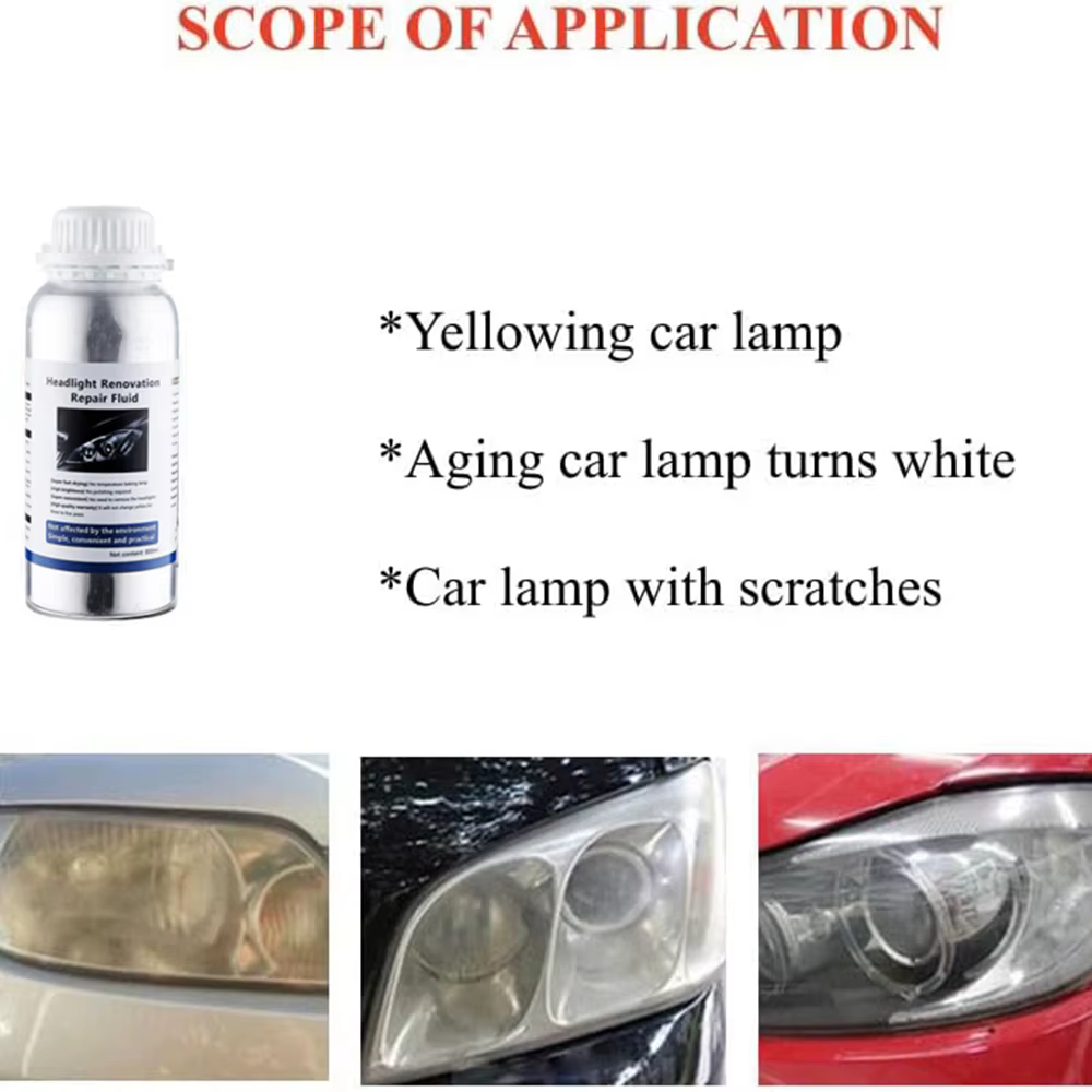 Liquide de réparation de phares de voiture, restauration de phares de voiture, nettoyage de phares de voiture, polymère liquide, vernis, pièce automobile