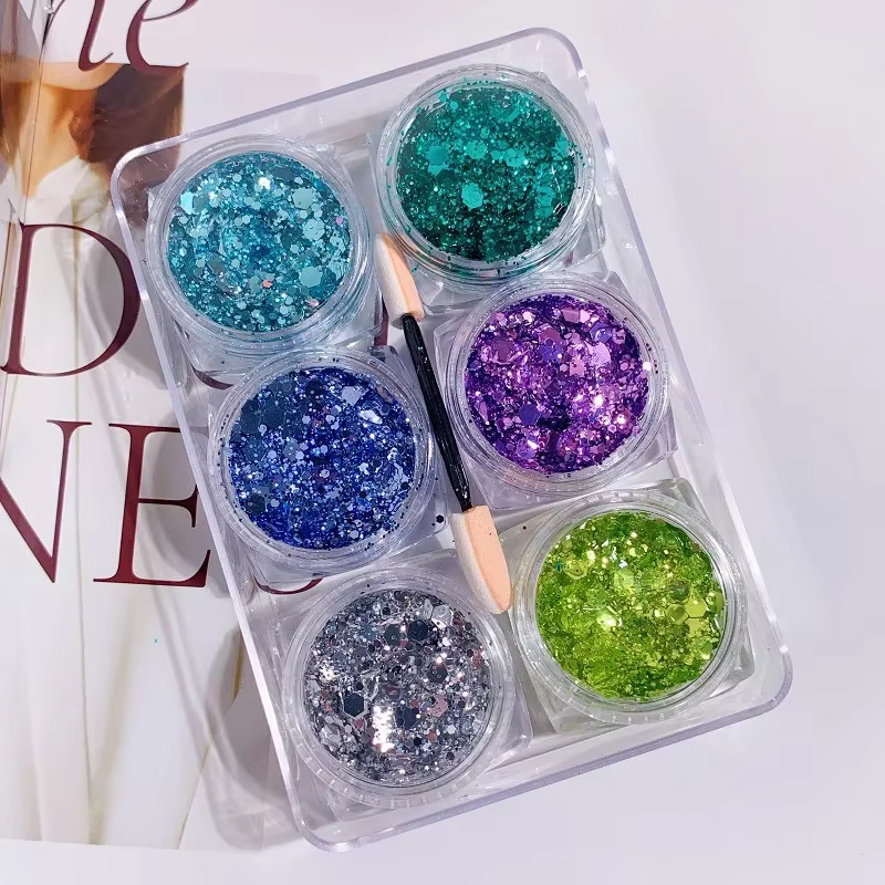 6 pièces/ensemble paillettes visage paillettes Gel maquillage