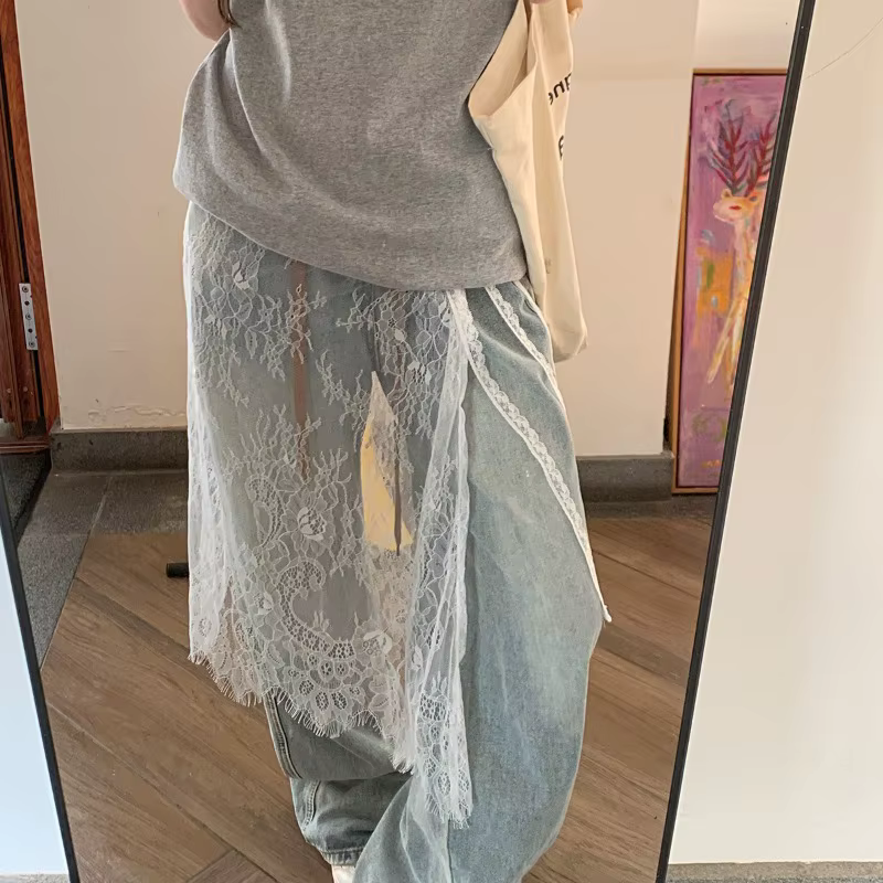 Jupes mi-longues en dentelle pour femmes, Design avec cordon de serrage, Style coréen élégant, ligne a, taille haute, fente latérale irrégulière, mode rue, printemps été