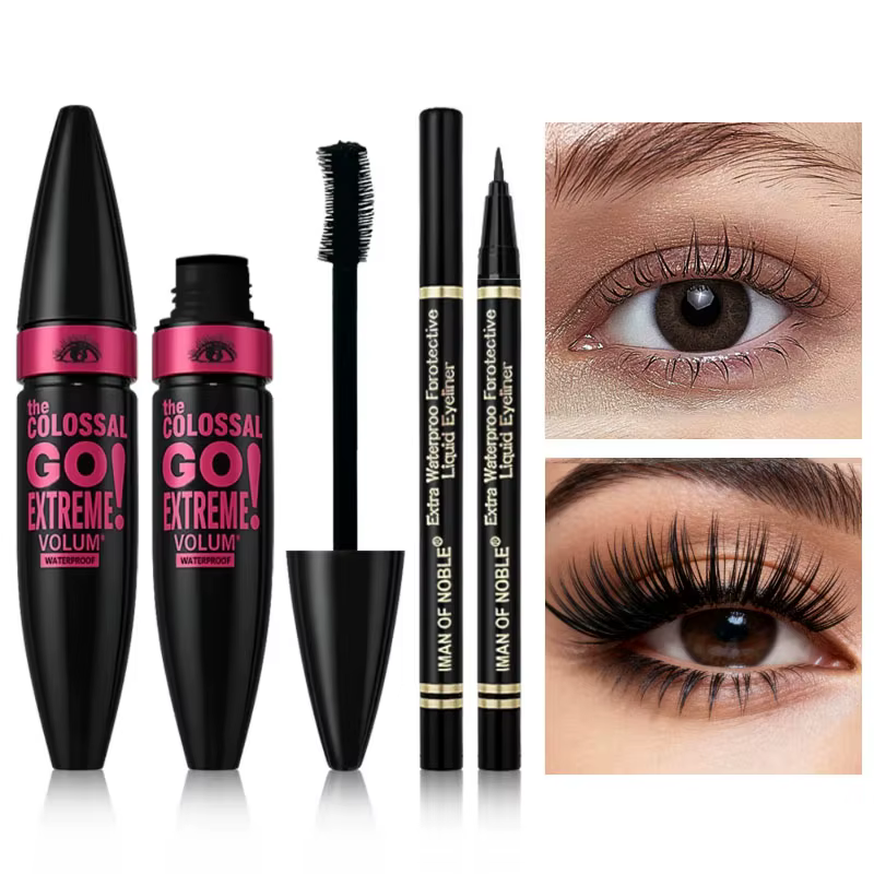 Mascara avec Eyeliner Combo noir mince ligne de dessin définition douce longue durée maquillage pour les yeux imperméable 2 pièces ensemble