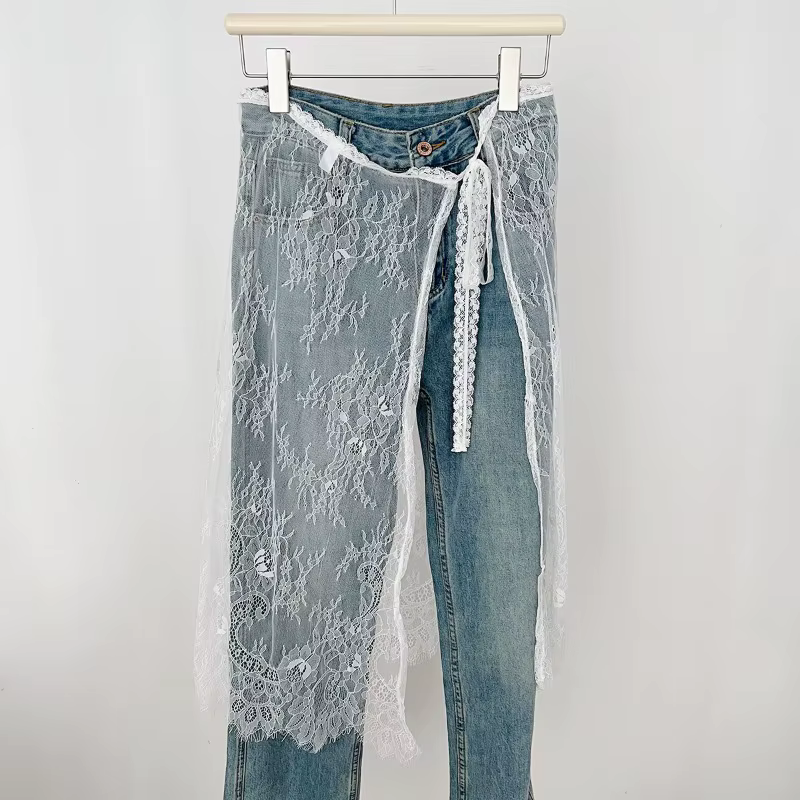 Jupes mi-longues en dentelle pour femmes, Design avec cordon de serrage, Style coréen élégant, ligne a, taille haute, fente latérale irrégulière, mode rue, printemps été