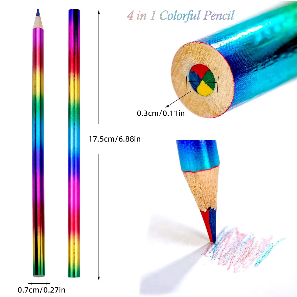 10 crayons de couleur arc-en-ciel, crayon 4 couleurs en 1. Convient aux écoles, étudiants, croquis, gribouillage, coloriage, peinture.
