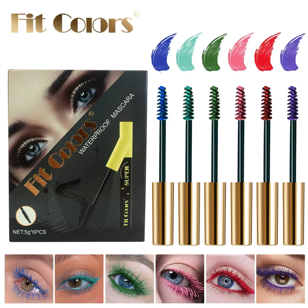 Mascara coloré imperméable, 6 couleurs/ensemble, bleu, blanc, noir, violet, allonge les cils, Extension des yeux, maquillage pour fête