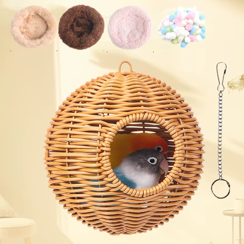 Nid d'oiseau fausse herbe tissée à la main Cage à oiseaux maison perroquet canaire tourtereau perruche calopsitte faux herbe tissée à la main à couver cabane d'oiseau