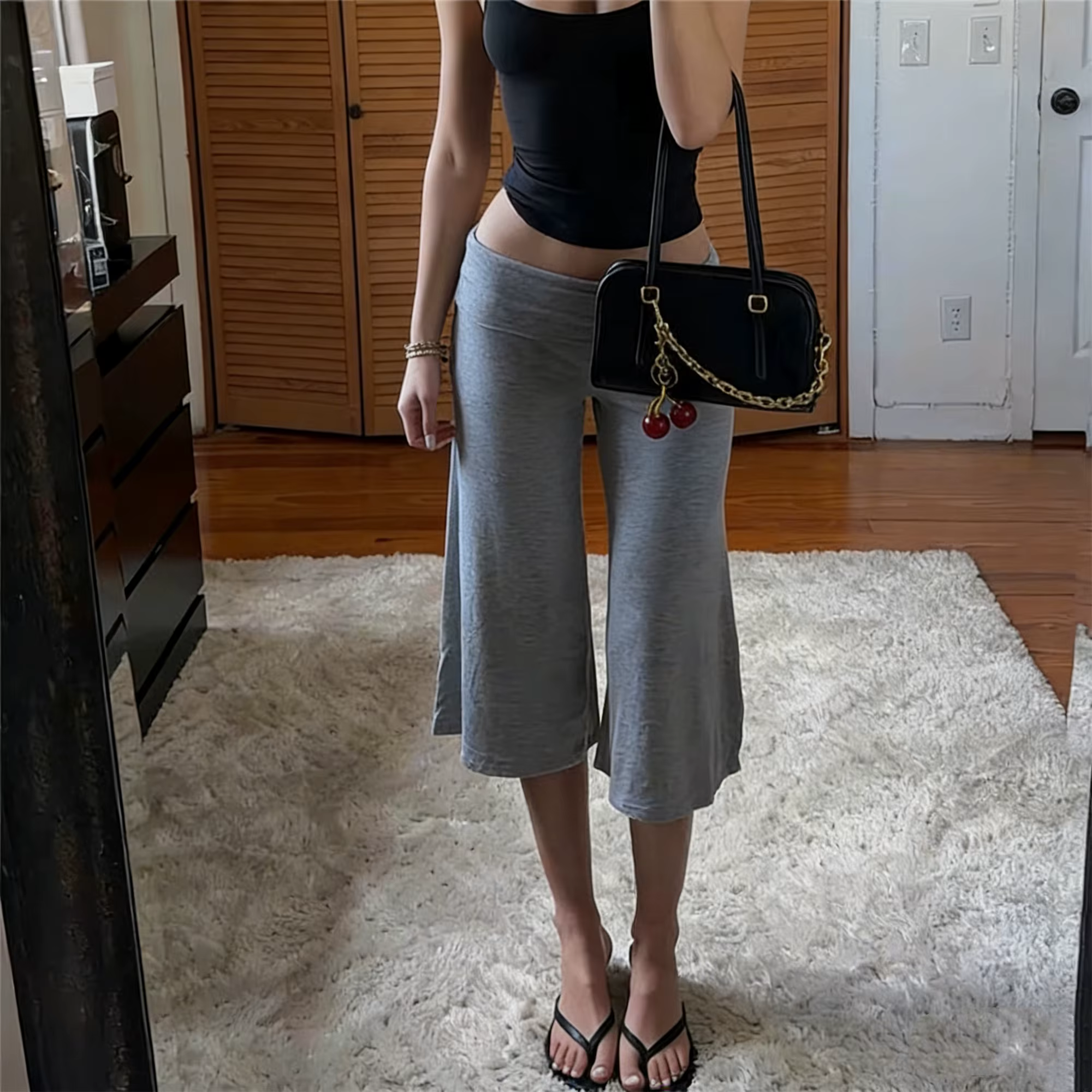 Pantalon Gaucho plissé à taille basse pour femme, coupe courte, jambe large, style Capri, idéal pour l'été, pantalon de yoga, bas de pyjama